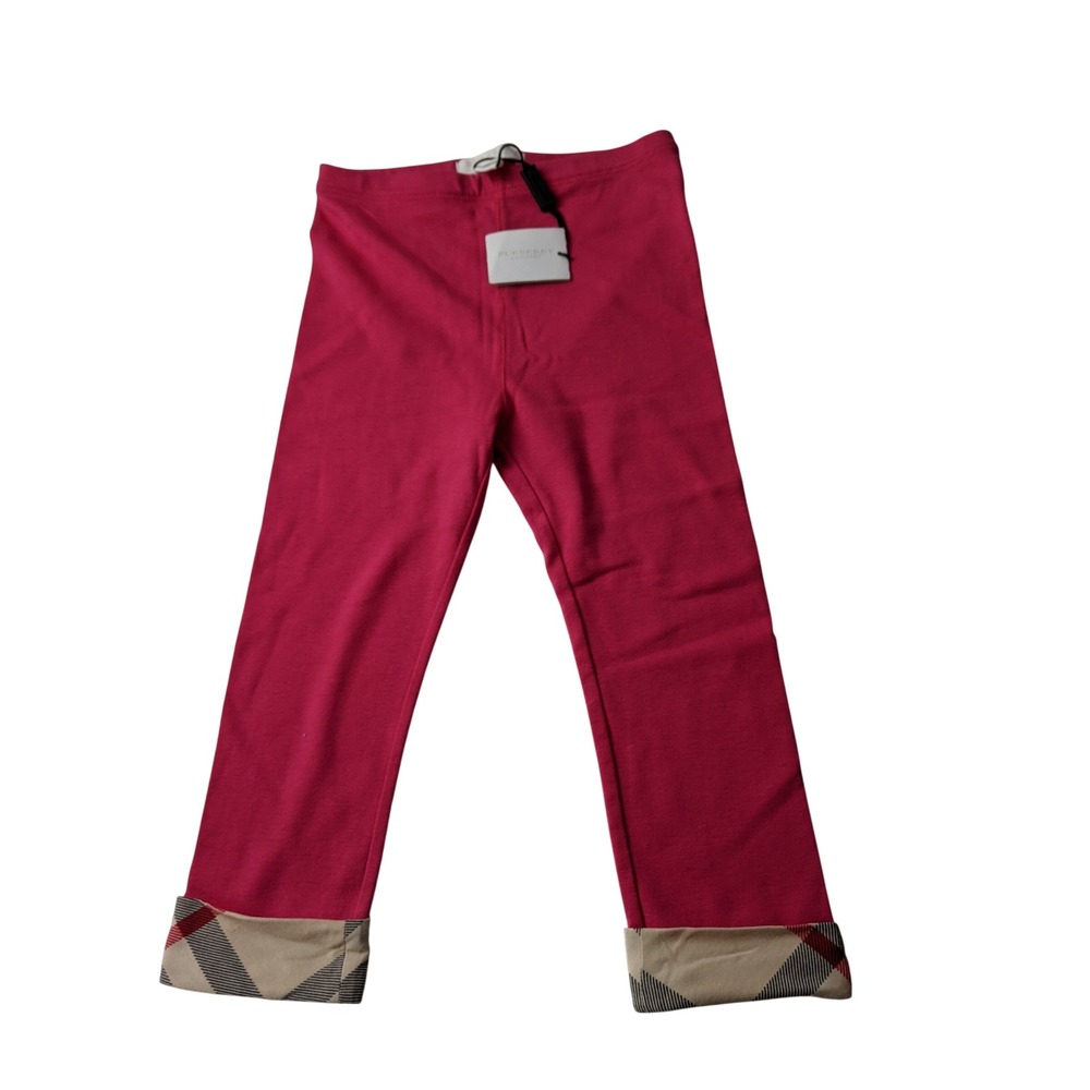 Burberry Children Pink Cotton Leggings Nova Check Cuffs Size 2Y 92cm NEW